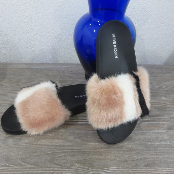 Steve Madden Shoes - Steve Madden Faux Fur Slides Like New Blush Black